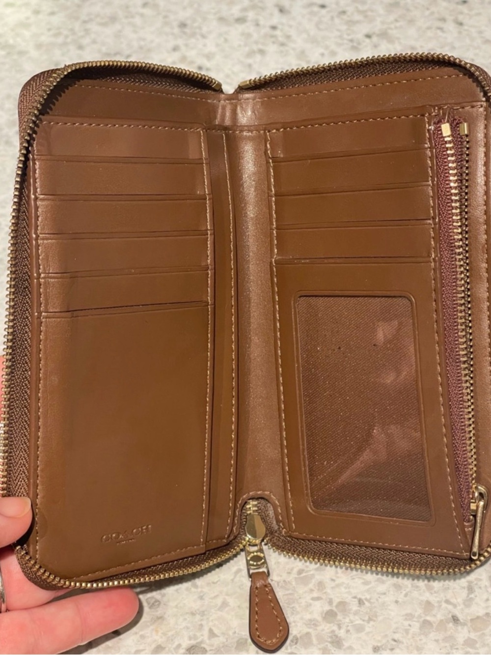 Coach Brown Signature Canvas Zip Wallet with Logo Plaque - Picture 4 of 5